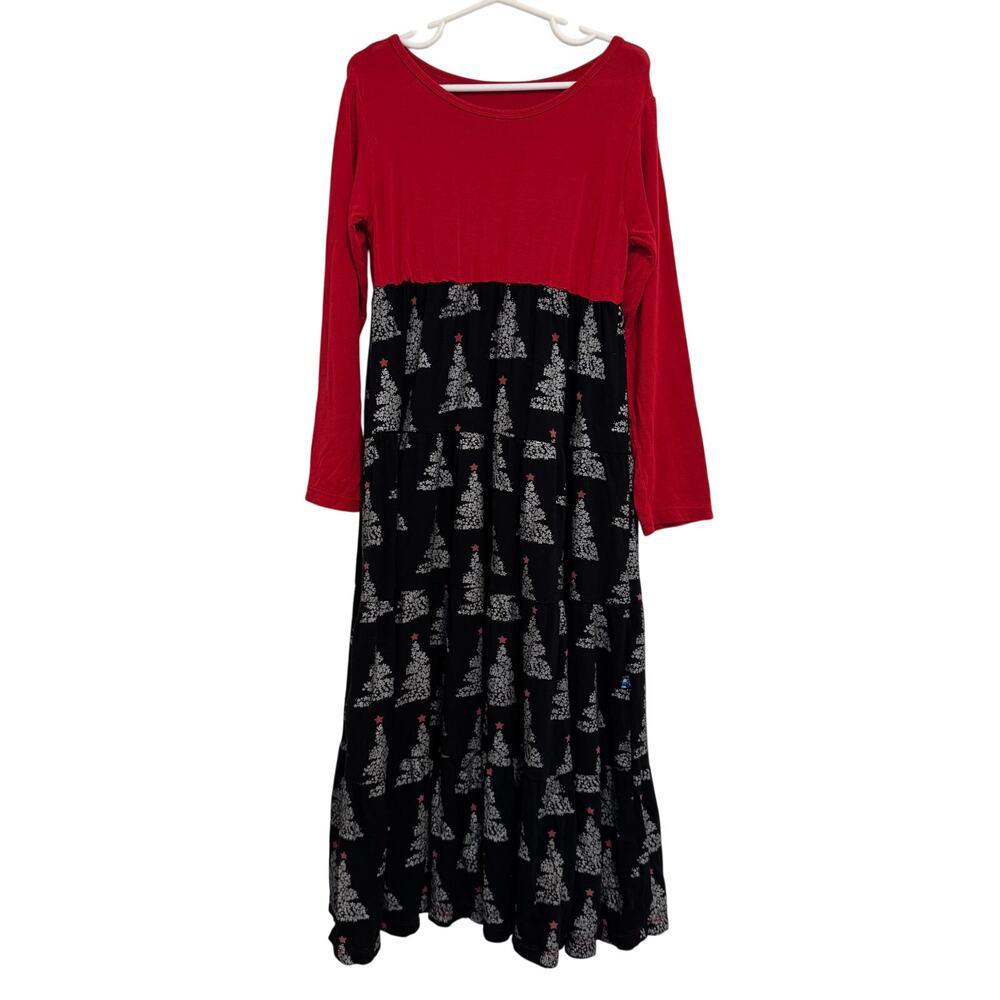 Kickee Pants Dress size Girls 6/8 Christmas Tree Print Red Black Silver Bamboo